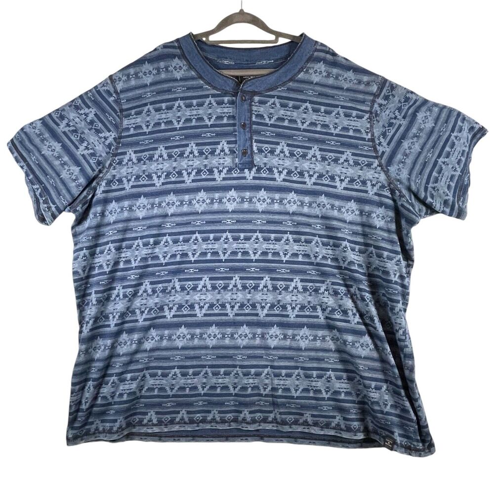 LUCKY BRAND Henley Size 4XL Mens Shirt Aztec Geometric Short Sleeve Top Blue